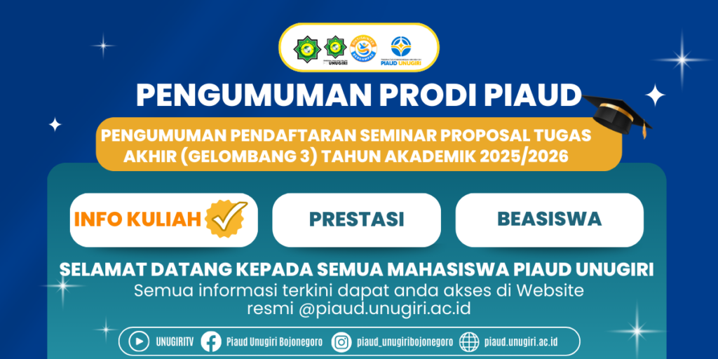 Pengumuman Pendaftaran Seminar Proposal Tugas Akhir (Gelombang 3) Tahun Akademik 2025/2026 Prodi PIAUD Fakultas Tarbiyah – UNUGIRI