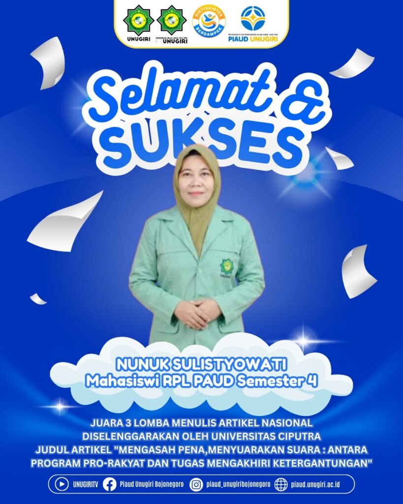 Mahasiswi PIAUD UNUGIRI Buktikan Kemampuan di Ajang Penulisan Artikel Ilmiah