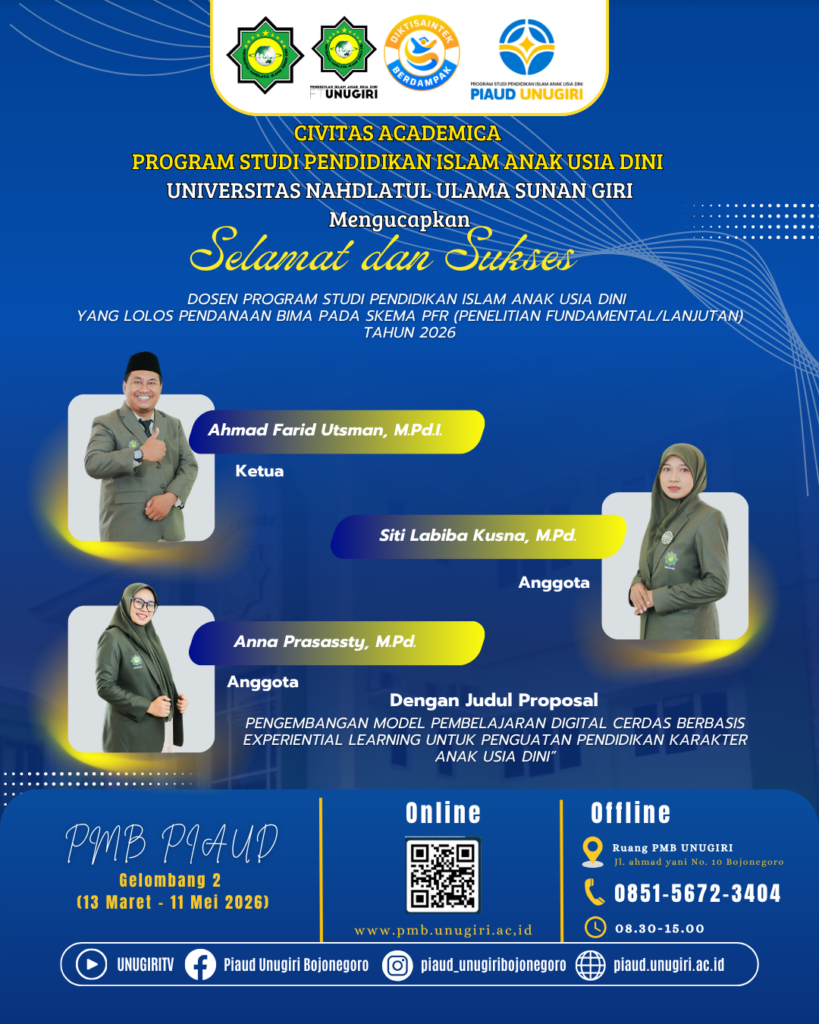 Dosen PIAUD UNUGIRI Bojonegoro Raih Pendanaan Program BIMA 2026 untuk Penguatan Pendidikan Karakter Anak Usia Dini